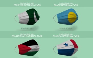 Mask with Pakistan Palau Palestinian panama Nation Flags Product Mockup