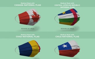 Medical Mask with Canada African Chad Chile National Flags Product Mockup