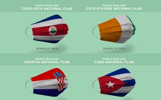 Medical Mask with Costa Rica Cote Croatia Cuba National Flag Product Mockup