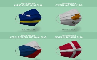 Medical Mask with Curacao Cyprus Czech Denmark Nation Flags Product Mockup