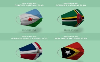 Medical Mask with Djibouti Dominica East Timor National Flag Product Mockup