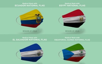Medical Mask with Ecuador Egypt El Salvador National Flag Product Mockup