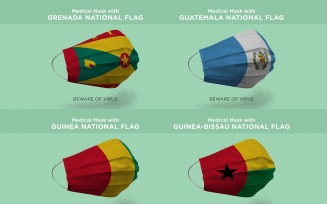 Medical Mask with Grenada Guatemala Guinea National Flags Product Mockup
