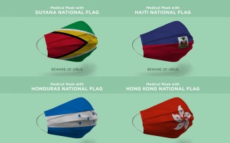 Medical Mask with Guyana Haiti Honduras National Flag Product Mockup