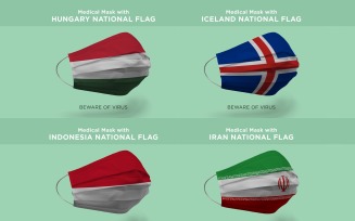 Medical Mask with Hungary Iceland Indonesia Iran Nation Flag Product Mockup