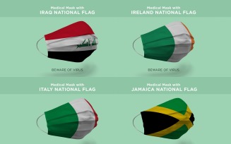 Medical Mask with Iraq Ireland Italy Jamaica Nation Flags Product Mockup