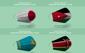 Medical Mask with Japan Jordan Kazakhstan Kenya Nation Flags Product Mockup