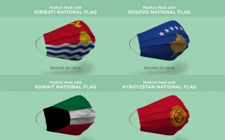 Medical Mask with Kiribati Kosovo Kuwait National Flags Product Mockup