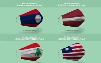 Medical Mask with Laos Latvia Lebanon Liberia Nation Flags Product Mockup