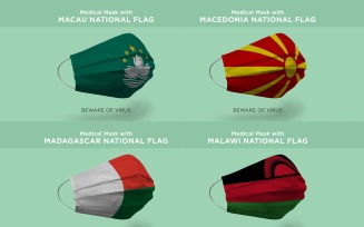 Medical Mask with Macau Macedonia Madagascar National Flags Product Mockup