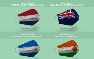 Medical Mask with Netherlands New Zealand National Flags Product Mockup