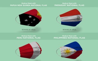 Medical Mask with Papua Guinea Paraguay Peru National Flags Product Mockup