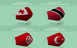 Medical Mask with Tonga Trinidad & Tobago Tunisia turkey National Flags Product Mockup