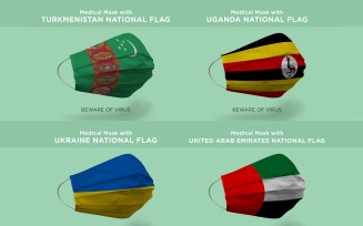 Medical Mask with Turkmenistan Uganda Ukraine Arab emirates National Flags Product Mockup