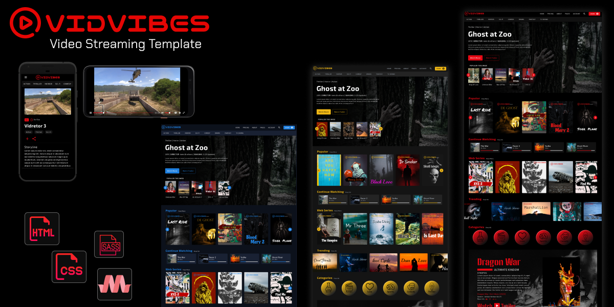 VIDVIBES Video streaming HTML-SASS Template for Movies & Series