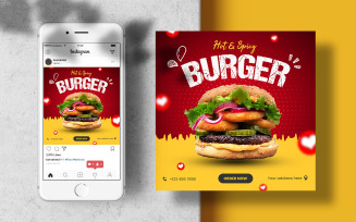 Burger Menu Instagram Feed Template. Social Media Post