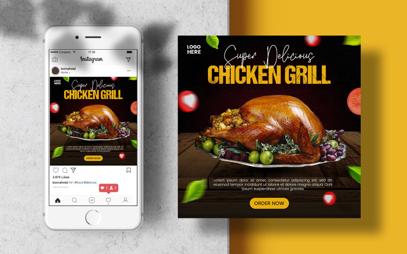 Chicken Grill Instagram Post Template. Social Media Banner