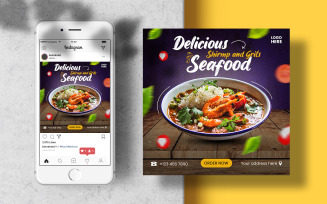 Delicious Seafood Instagram Post Menu. Social Media Template Banner
