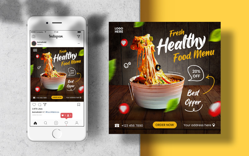Healthy Food Menu Instagram Post Template. Social Media Banner