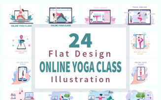 24 Online Lessons Yoga and Meditation Classes Illustration