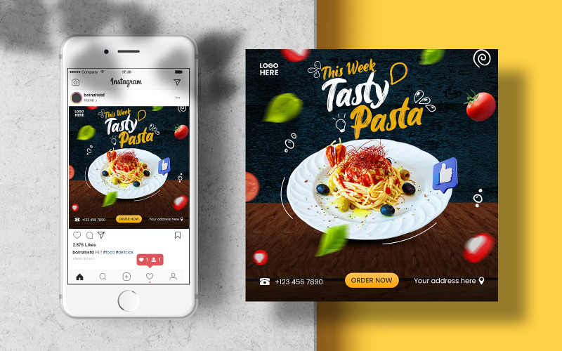 Pasta Food Menu Instagram Post Banner, Social Media Feed Template