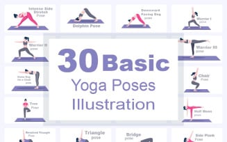 30 Yoga Poses and Fitness Exercises Illustration