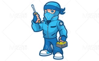 Ninja Repairman Mascot Illustration