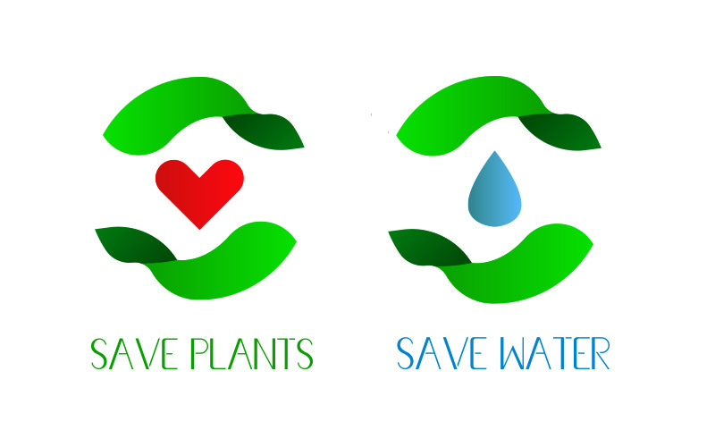 Save Plants & Save Water Iconset Template. Icon Set