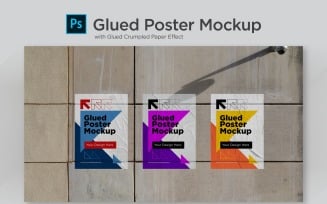 Glued Poster Mockup With Three Poster Product Mockup
