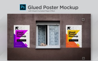 Glued Poster Mockup with Two Poster on Window Product Mockup
