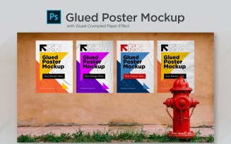 Poster Crumpled Paper Mockup with four Poster Product Mockup