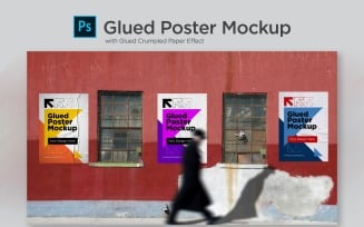 Poster Mockup with Glued and Crumpled Paper Product Mockup