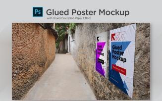 Poster Mockup with Two Glued poster and Crumpled Paper Effect Product Mockup