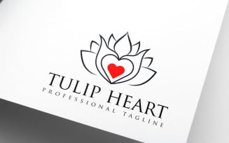 Floral Tulip Red Heart Fashion Beauty Logo Design