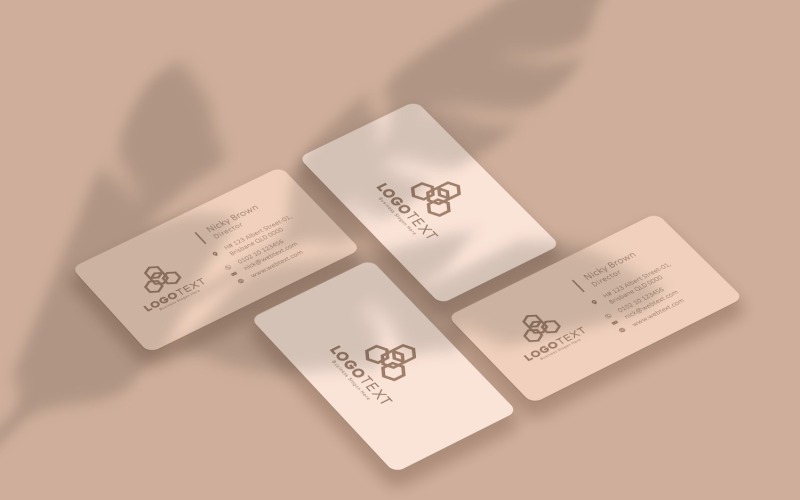 Beige Business Card Collage Mockup with Leaves Shadow Product Mockup