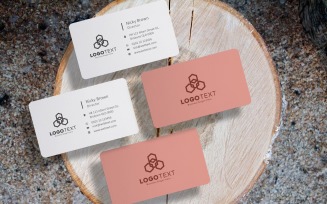 Business Card Collage Mockup on Wooden Piece Product Mockup