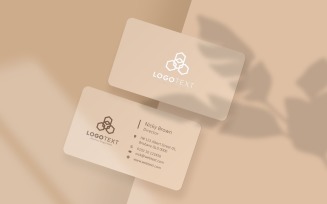 Business Card Mockup on Beige Сolor Background at Leaves Shadow Product Mockup