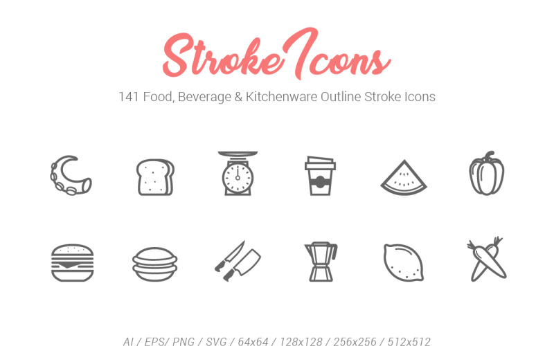 Food Drink Kitchen Line Stroke Iconset template Icon Set