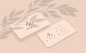 Beige Color Business Card Mockup With Leaves Shadow Product Mockup