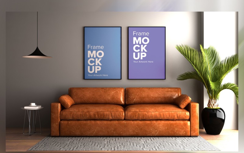 Modern Sofa With Cushions And A Lamp In A Living Room Product Mockup
