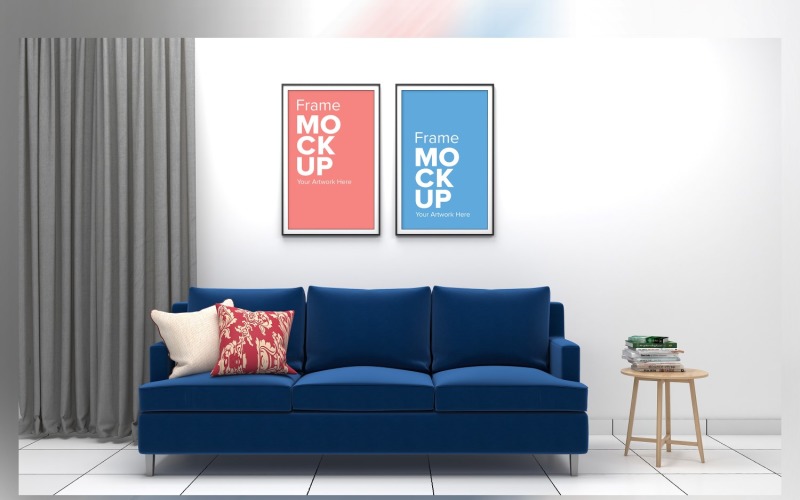 Modern Sofa With Cushions And Frame Mockup In A Living Room Product Mockup