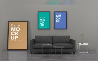 Gary Sofa With A Coffee Table Living Room With Three Frames On The Wall Product Mockup