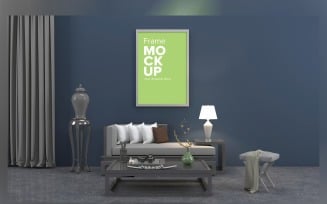 Modern Living Room, Sofa With Colorful Cushions And A Lamp Product Mockup