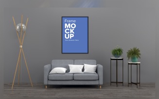 Simple Sofa With Cushions, Lamp And Houseplant In A Room Product Mockup