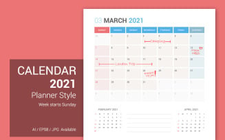 Calendar 2021 Planner Design Week Starts Sunday Planner