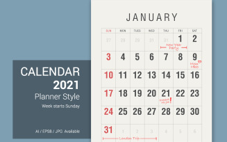Calendar 2021 Planner Vintage Style Week Starts Sunday Planner