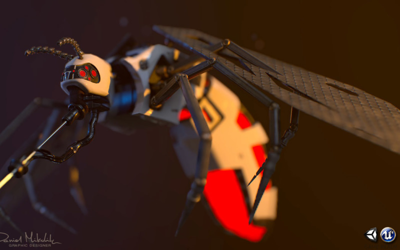 Cyber Mosquito Bug Low Poly 3d Model