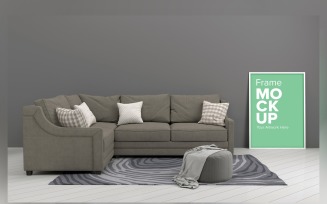 Living Room Sofa With Cushions And Frames Mockup