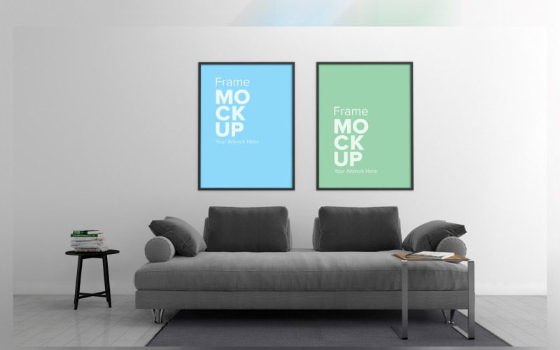 Luxury Sofa With A Coffee Table In A Living Room With Wall Frame Mockup Product Mockup