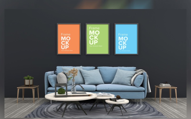 Modern Living Room Mockup A Lamp In A Fluffy Rub And Walls Product Mockup